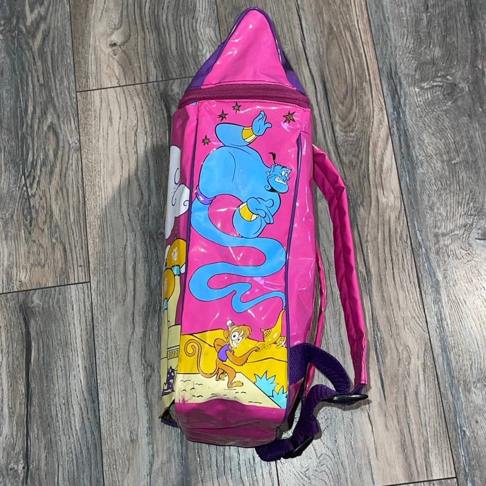 Vintage Disney Aladdin‎ Jasmine Genie Pink Purple Vinyl Backpack 90s Kids Bag